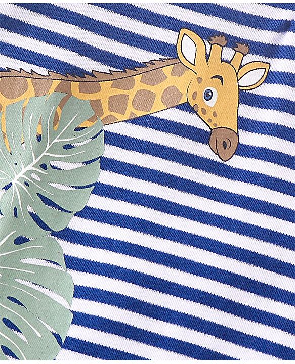 Babyhug 100% Cotton Knit Half Sleeves Romper Giraffe Print - Navy Blue