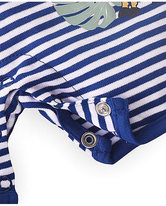 Babyhug 100% Cotton Knit Half Sleeves Romper Giraffe Print - Navy Blue