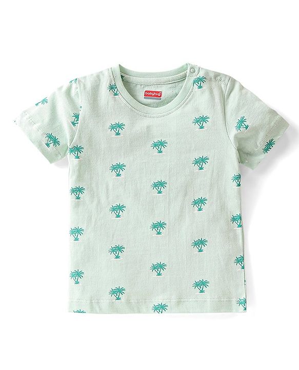 Babyhug Single Jersey Cotton Knit Half Sleeves Tree Printed Night Suit - Sea Green