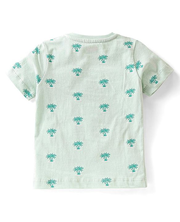 Babyhug Single Jersey Cotton Knit Half Sleeves Tree Printed Night Suit - Sea Green