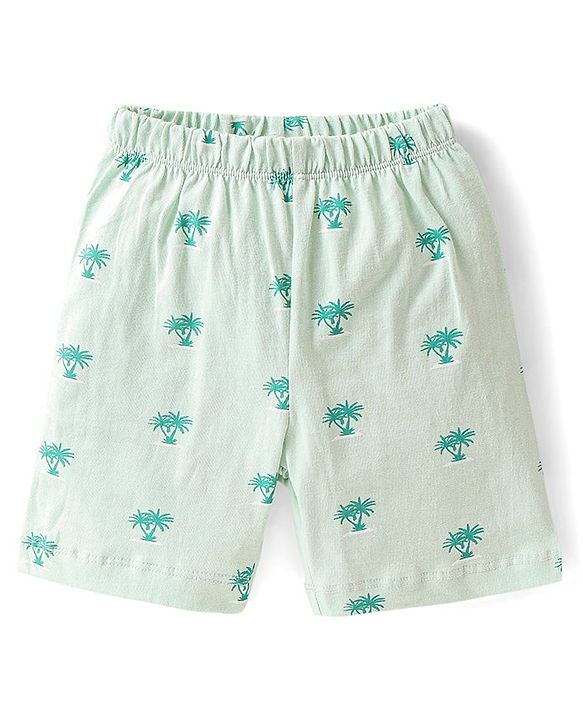 Babyhug Single Jersey Cotton Knit Half Sleeves Tree Printed Night Suit - Sea Green