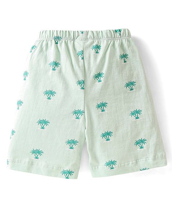 Babyhug Single Jersey Cotton Knit Half Sleeves Tree Printed Night Suit - Sea Green