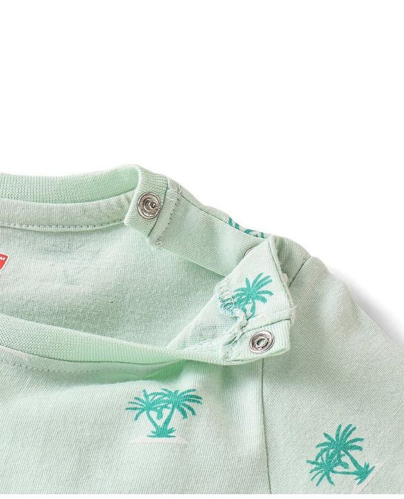 Babyhug Single Jersey Cotton Knit Half Sleeves Tree Printed Night Suit - Sea Green