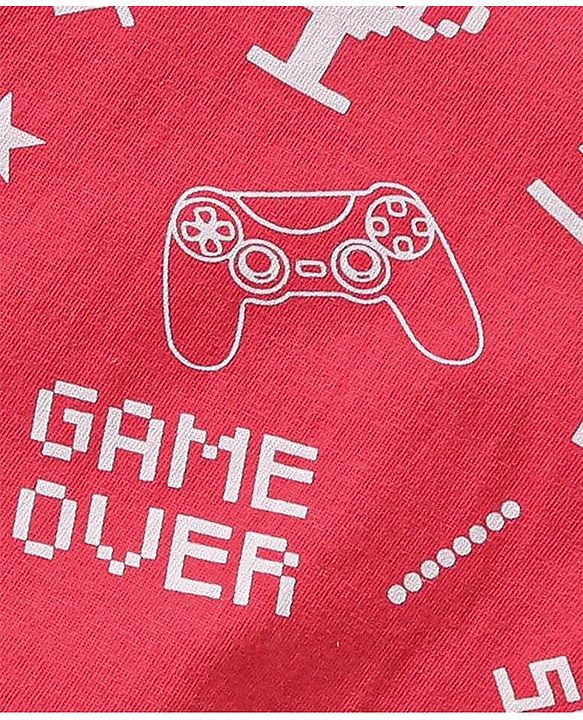 Babyhug Cotton Knit Half Sleeves Night Suit With Video Game Console Print- Red