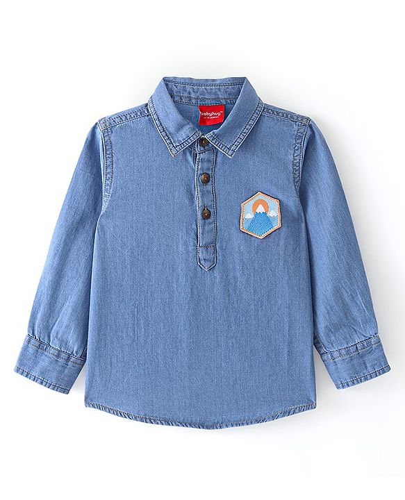 Babyhug Cotton Woven Full Sleeves   Denim Kurta Shirt - Blue