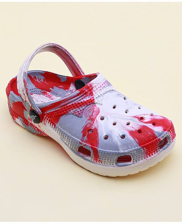 Pine Kids Clogs with Back Strap Closure & Marble Print - White & Red