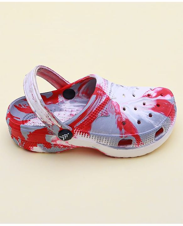 Pine Kids Clogs with Back Strap Closure & Marble Print - White & Red