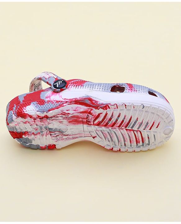 Pine Kids Clogs with Back Strap Closure & Marble Print - White & Red