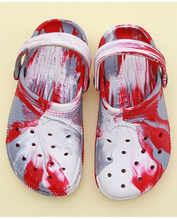 Pine Kids Clogs with Back Strap Closure & Marble Print - White & Red