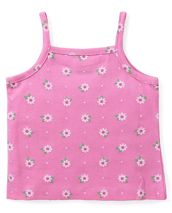 Babyhug 100% Cotton Knit Singlet Sleeves Slips with Floral & Flamingos Print Pack of 3 - Pink White & Green