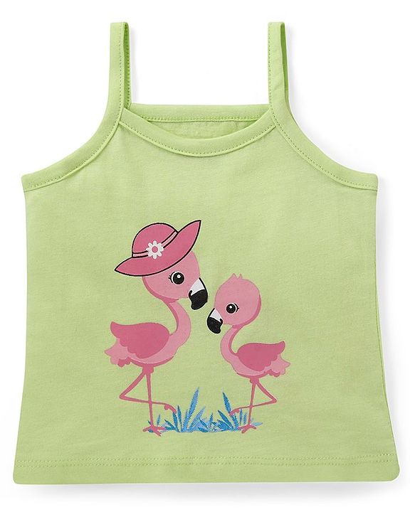 Babyhug 100% Cotton Knit Singlet Sleeves Slips with Floral & Flamingos Print Pack of 3 - Pink White & Green