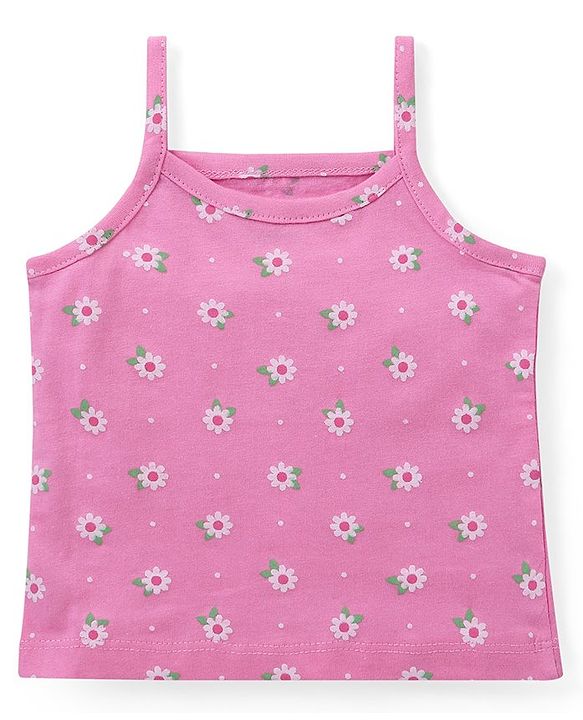 Babyhug 100% Cotton Knit Singlet Sleeves Slips with Floral & Flamingos Print Pack of 3 - Pink White & Green