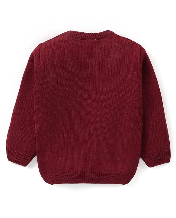 Babyhug Knitted Full Sleeves Sweater Set with Cable Knit Design - Maroon