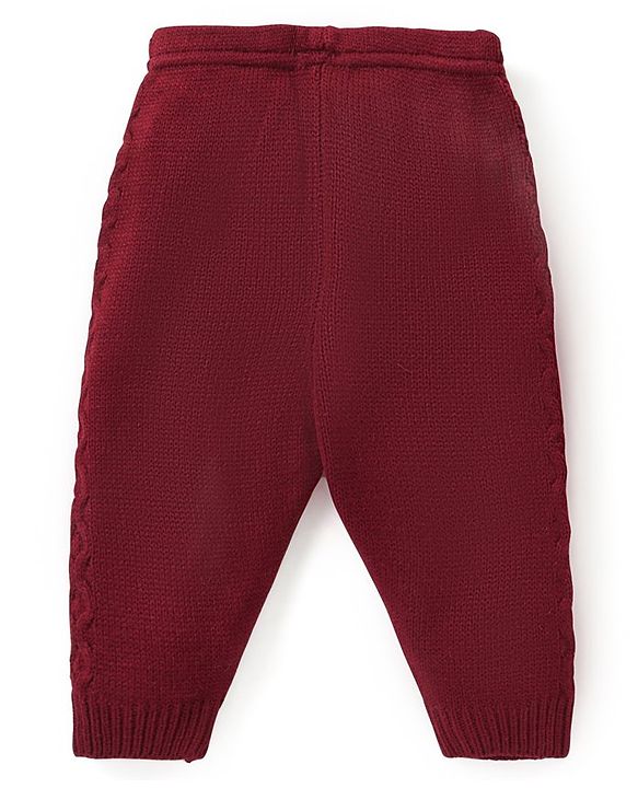 Babyhug Knitted Full Sleeves Sweater Set with Cable Knit Design - Maroon