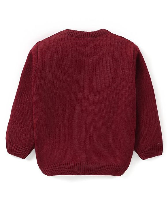 Babyhug Knitted Full Sleeves Sweater Set with Cable Knit Design - Maroon