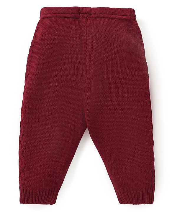 Babyhug Knitted Full Sleeves Sweater Set with Cable Knit Design - Maroon