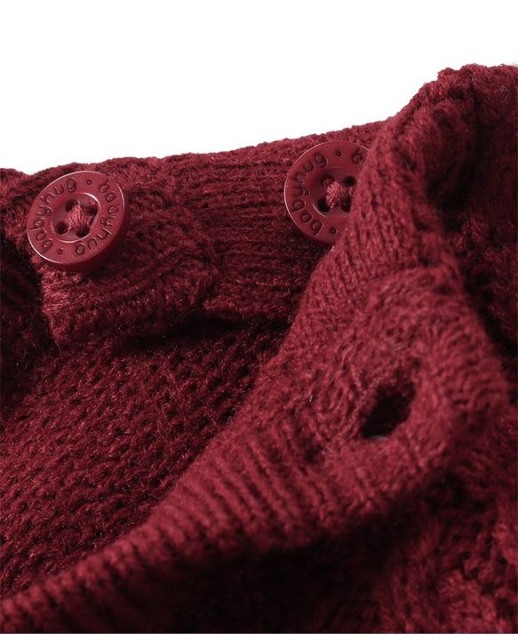Babyhug Knitted Full Sleeves Sweater Set with Cable Knit Design - Maroon