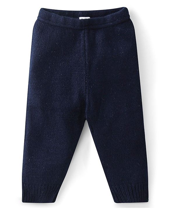 Babyhug Knitted Full Sleeves Sweater Set With Leaf Design - Navy Blue