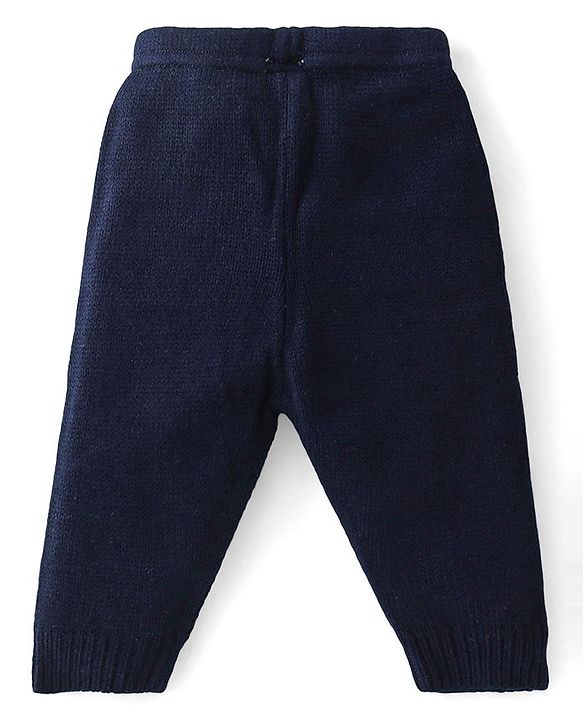 Babyhug Knitted Full Sleeves Sweater Set With Leaf Design - Navy Blue