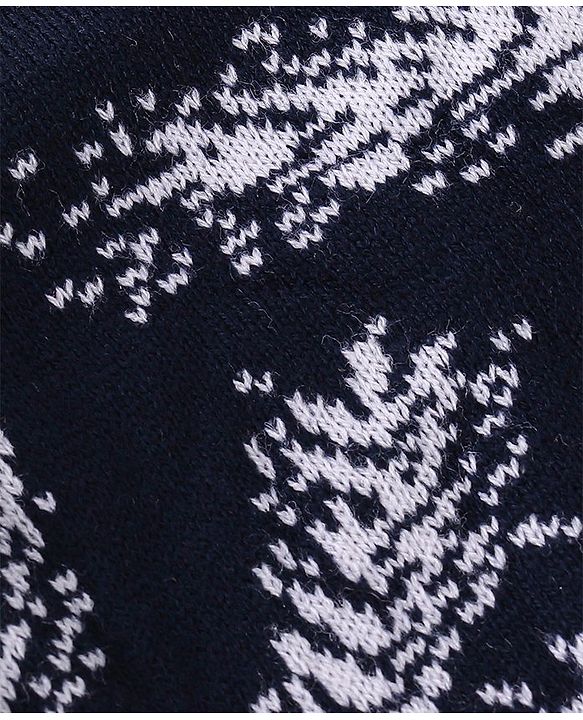 Babyhug Knitted Full Sleeves Sweater Set With Leaf Design - Navy Blue