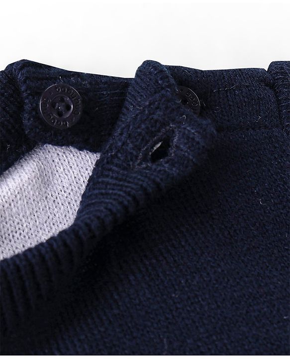 Babyhug Knitted Full Sleeves Sweater Set With Leaf Design - Navy Blue