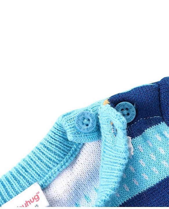 Babyhug Knitted Full Sleeves Sweater Set With Stripes - Blue