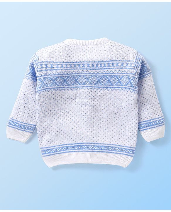 Babyhug Knit Full Sleeves Front Open Sweater and Pant Set Chevron Design - Off White