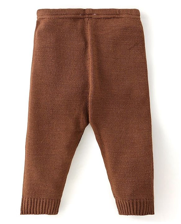 Babyhug Knit Full Sleeves Pullover Sweater & Pant Set Floral Design - Brown