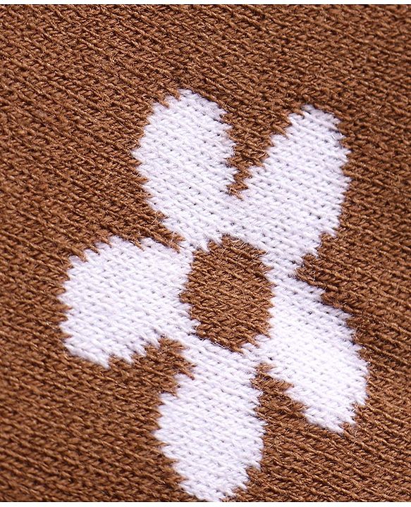 Babyhug Knit Full Sleeves Pullover Sweater & Pant Set Floral Design - Brown