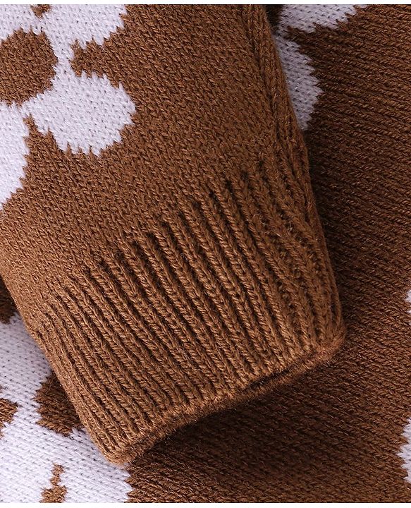 Babyhug Knit Full Sleeves Pullover Sweater & Pant Set Floral Design - Brown