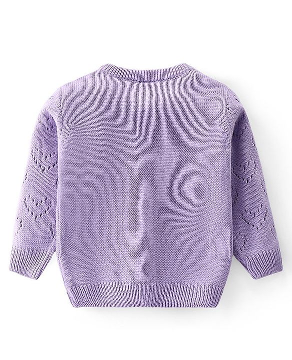 Babyhug Knit Full Sleeves Front Open Sweater Set with Hearts Design - Purple