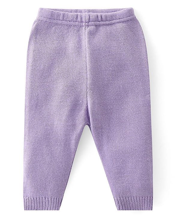 Babyhug Knit Full Sleeves Front Open Sweater Set with Hearts Design - Purple