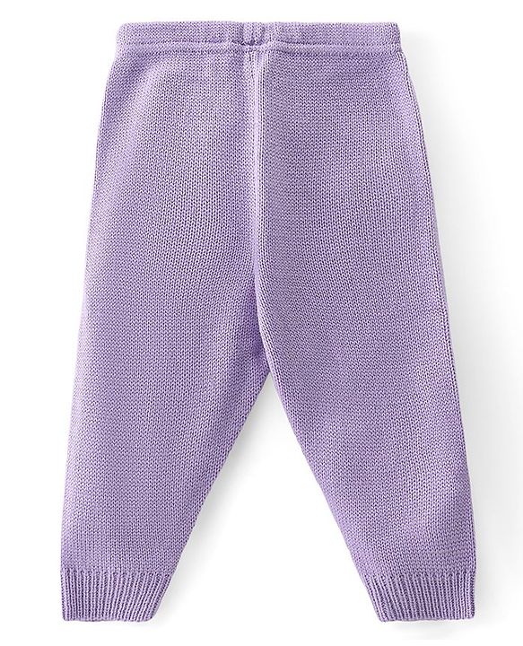 Babyhug Knit Full Sleeves Front Open Sweater Set with Hearts Design - Purple