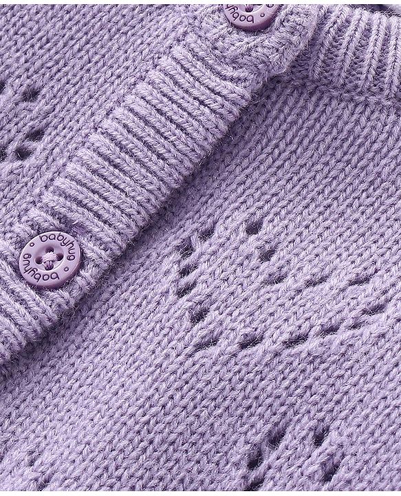 Babyhug Knit Full Sleeves Front Open Sweater Set with Hearts Design - Purple