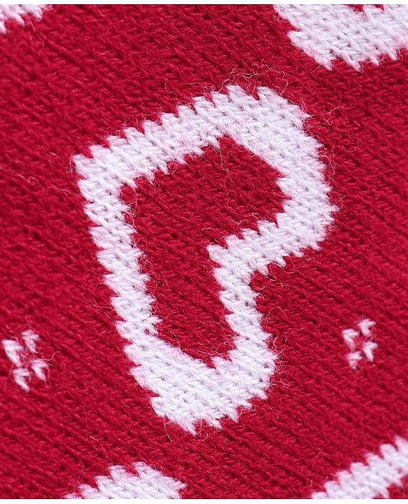Babyhug Knit Full Length Fleece Bottom Hearts Printed - Red