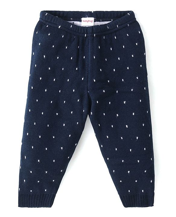 Babyhug Knitted  Full Length Printed Fleece Bottom  - Blue