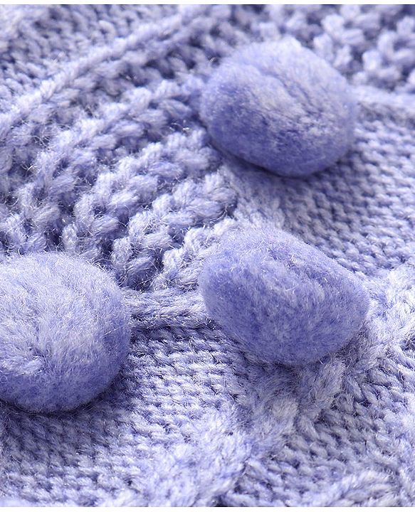 Babyhug Knitted Full Sleeves Front Open Sweater with Pom Pom & Cable  Knit Detailing - Lavender