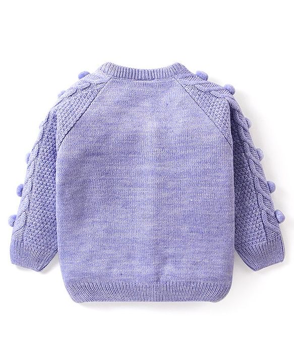 Babyhug Knitted Full Sleeves Front Open Sweater with Pom Pom & Cable  Knit Detailing - Lavender