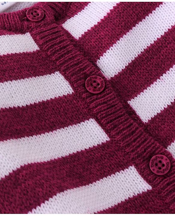 Babyhug Knitted Full Sleeves Front Open Striped Sweater - Pink