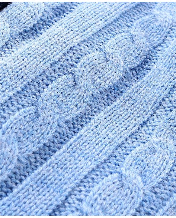 Babyhug Full Sleeves Front Open Hooded Cable Knit Sweater - Blue