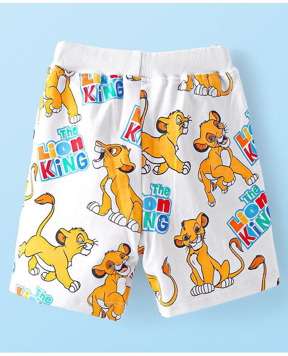 Babyhug Disney 100% Cotton Knit Shorts With Lion King Print - White