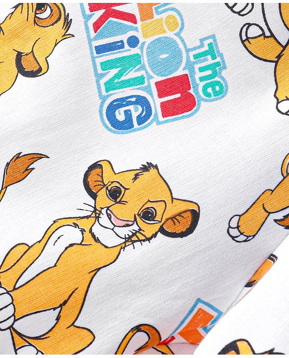 Babyhug Disney 100% Cotton Knit Shorts With Lion King Print - White
