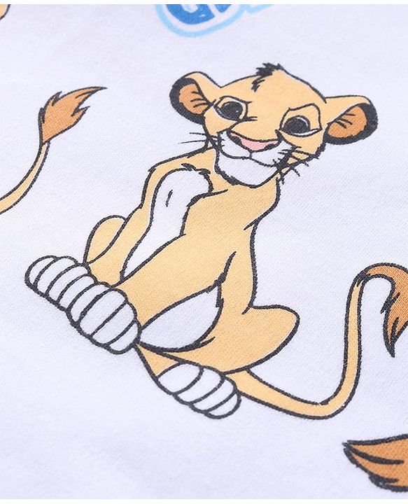 Babyhug Disney 100% Cotton Knit Half Sleeves Onesies With Lion King Print - White
