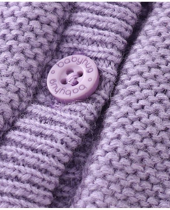 Babyhug Knitted Full Sleeves Front Open Hooded Sweater with Frill Detailing - Lavender