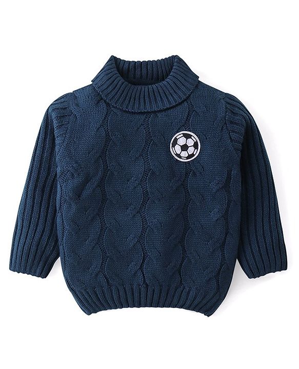 Babyhug Knitted Full Sleeves Pullover with Cable Knit Design- Navy Blue