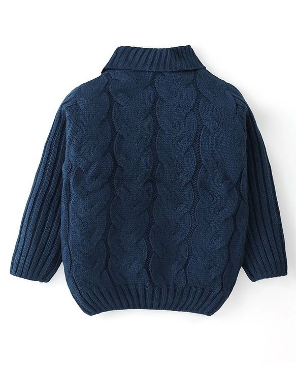 Babyhug Knitted Full Sleeves Pullover with Cable Knit Design- Navy Blue