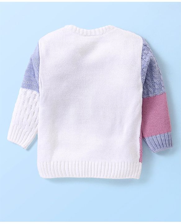 Babyhug Knit Full Sleeves Color Block Sweater - Purple & White