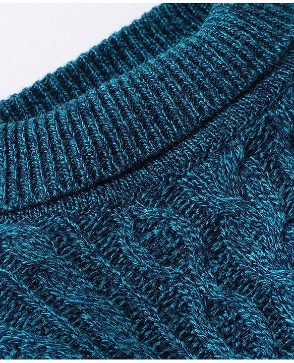 Babyhug Knit Full Sleeves Turtle Neck Sweater With Cable Knit Design - Navy Blue