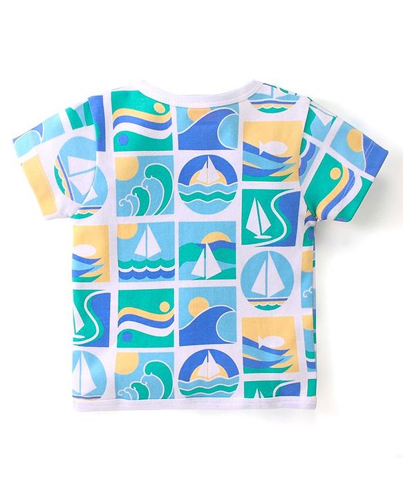 Babyhug 100% Cotton Interlock Knit Half Sleeves Vests Boat Print Pack of 3 - Multicolour