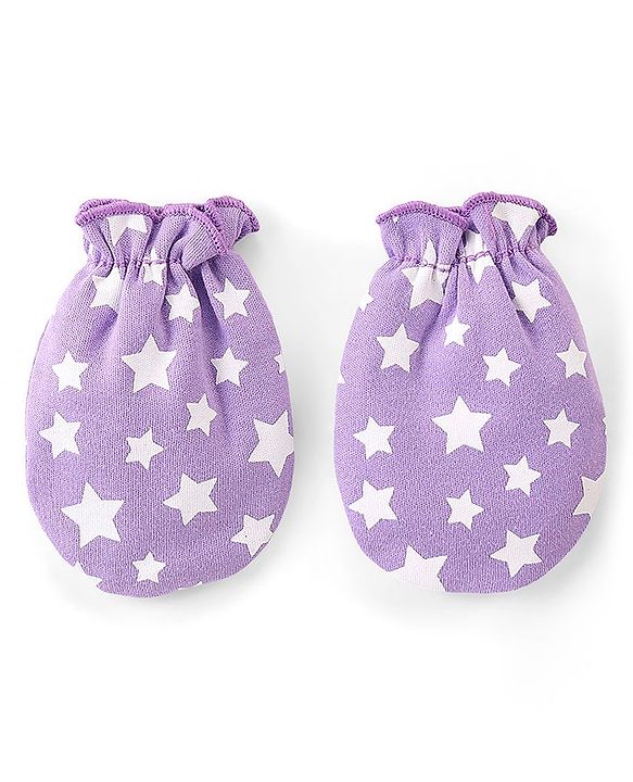 Babyhug 100% Cotton Knit Stars & Unicorn Printed Mittens Pack of 3 - Purple Pink & Yellow